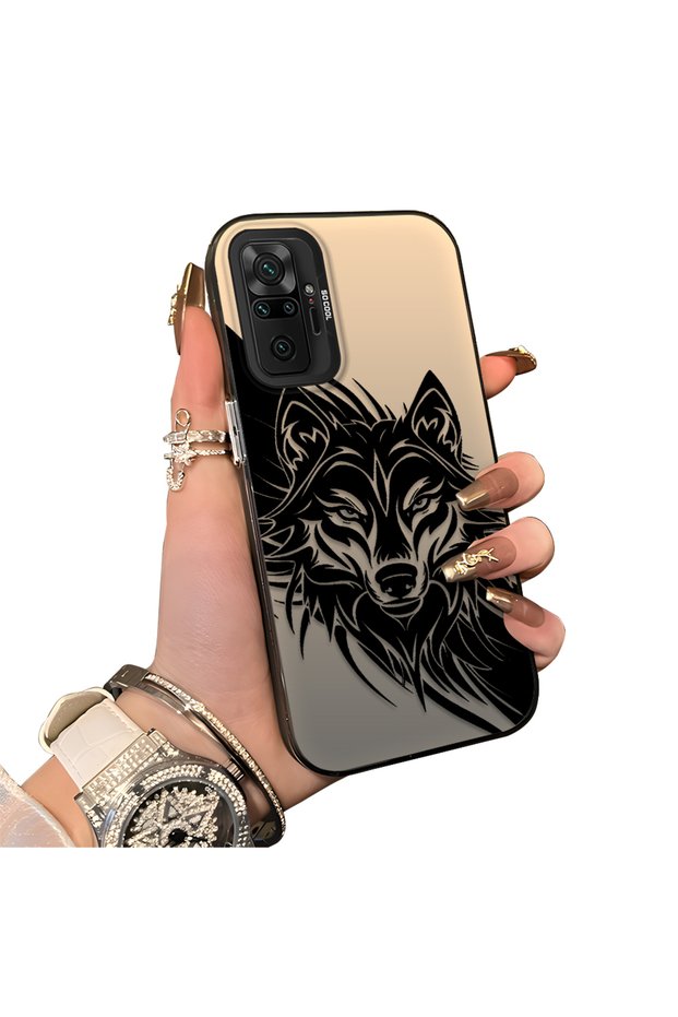 Xiaomi Redmi Note 10 Pro Compatible Hard Acrylic Back Silicone Edge Lens Protection Case Wolf