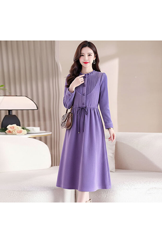 Women's Purple Long sleeve Midi Dress