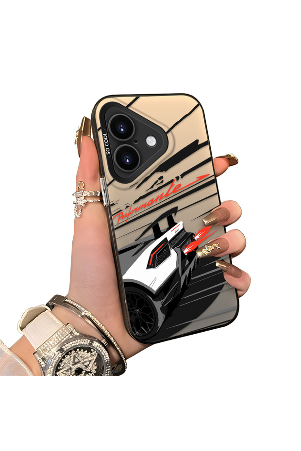 iPhone 17 Compatible Stylish Racing Car Pattern Acrylic Back Panel Silicone Edge Shock Absorbing Case