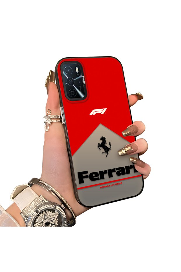 Oppo A55 4g Compatible Stylish Racing Car Pattern Acrylic Back Panel Silicone Edge Shock Absorbing Case