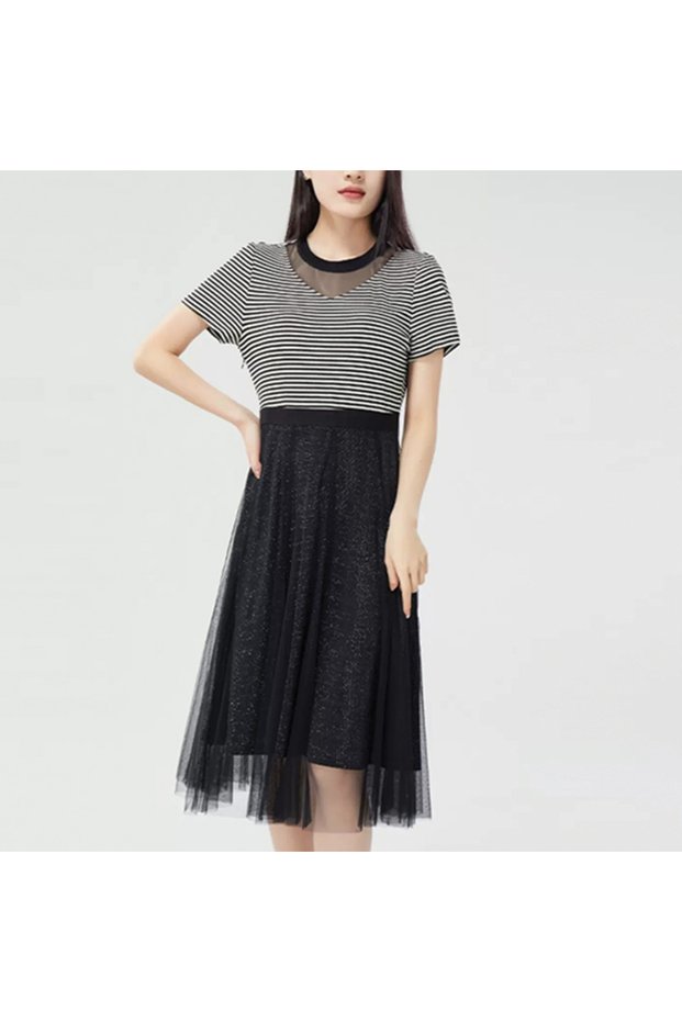 Women's Black Striped Midi Dress