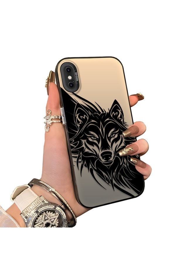 iPhone XS Max Compatible Hard Acrylic Back Silicone Edge Lens Protection Case Wolf