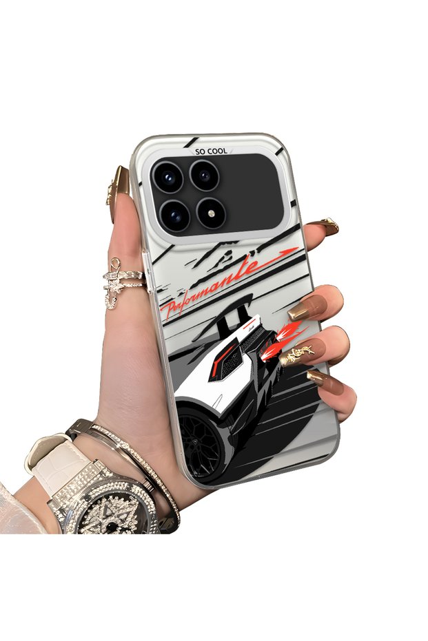 Xiaomi Redmi K90 5g Compatible Stylish Racing Car Pattern Acrylic Back Panel Silicone Edge Shock Absorbing Case