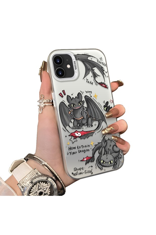 iPhone 12/12 Pro Compatible Hard Acrylic Back Silicone Edge Lens Protection Case Dragon