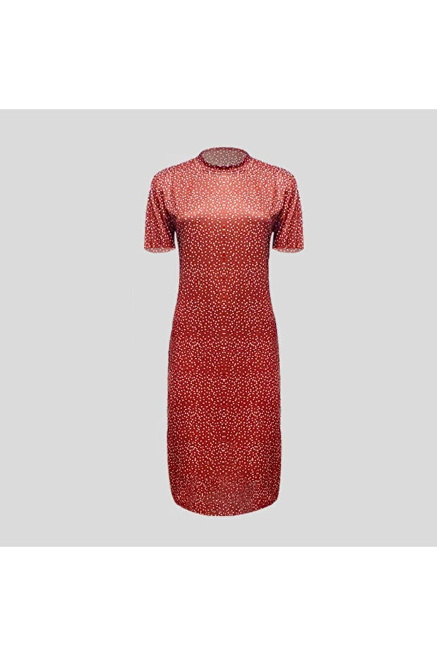 Women's Dark Red Polka dot Short sleeve Dress