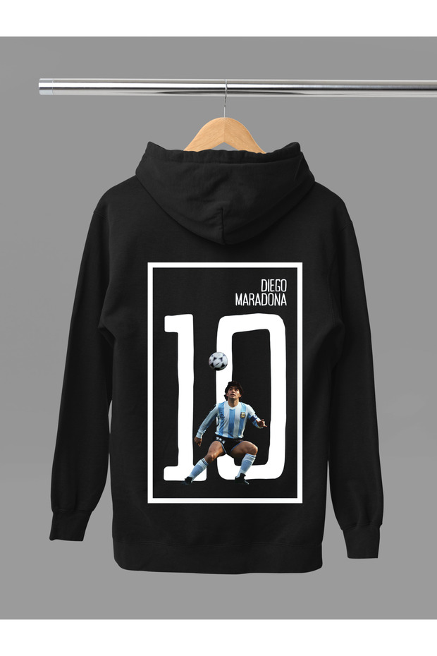 Diego Armando Maradona Printed Cotton Long Sleeved 3-Yarn Hooded Sweatshirt