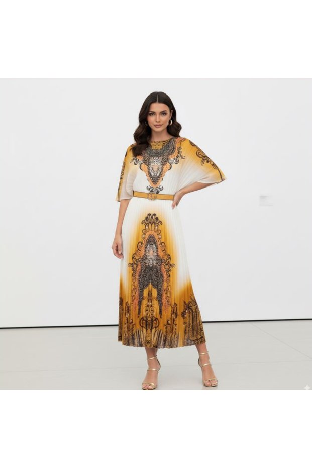Women's Yellow A-line Short sleeve Dress