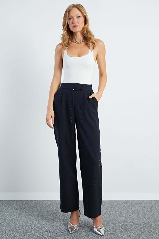 Stoned Waist Velcro Palazzo Trousers