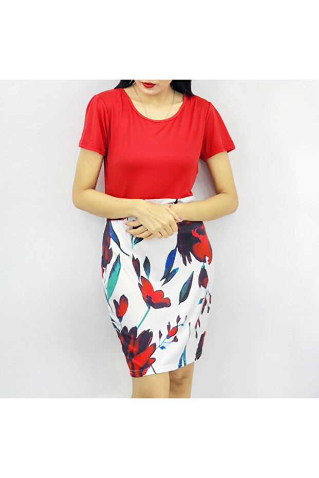 Women's Red Floral Bodycon Dress