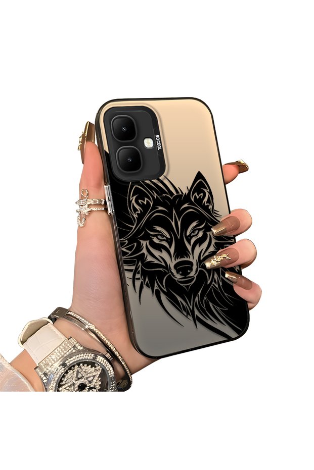 Infinix Smart 10 Compatible Hard Acrylic Back Silicone Edge Lens Protection Case Wolf