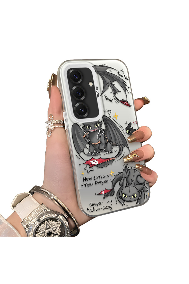 Samsung Galaxy S25 Compatible Hard Acrylic Back Silicone Edge Lens Protection Case Dragon