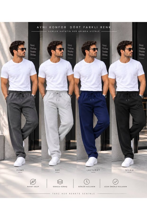 Pack of 4 Men's Baggy Sweatpants Oversized Loose-Leg Comfortable Fit Casual Sports Trousers