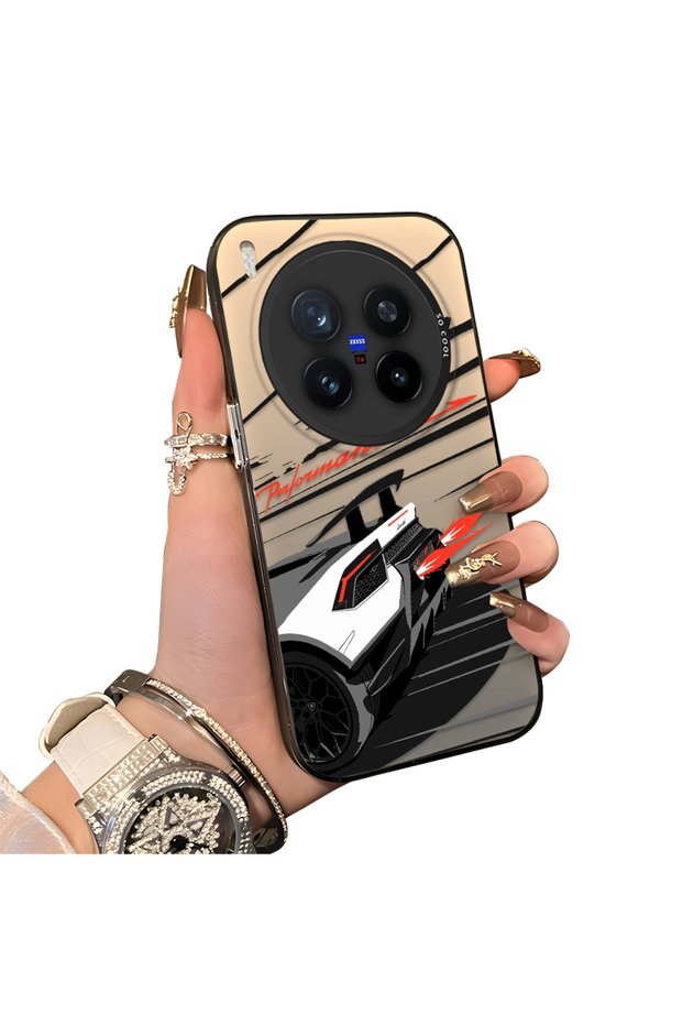 Vivo X300 Pro Compatible Stylish Racing Car Pattern Acrylic Back Panel Silicone Edge Shock Absorbing Case