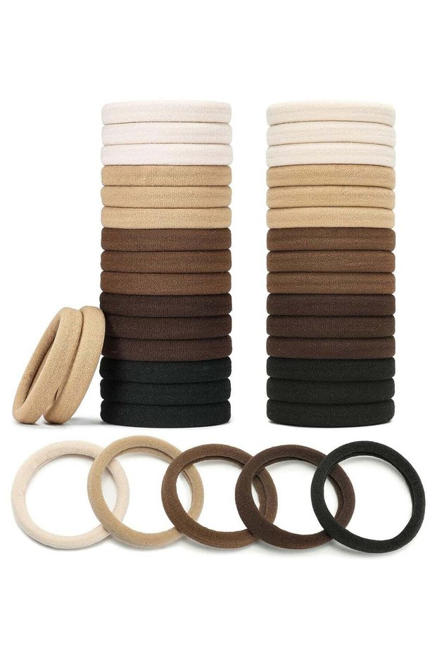 Seamless Elastic Hair Ties & Hair Bands for Women & Girls – 1.5 Inch Soft Stretchy Nylon Ponytail Holders, Extra Gentle, No Damage – 50Pack(Natural)
