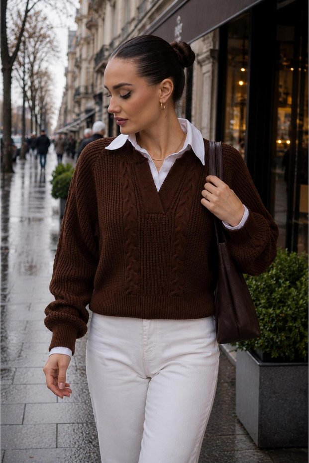 Women's Shirt Collar Detailed Thessaloniki Knitted Sweater 255153 - 265006
