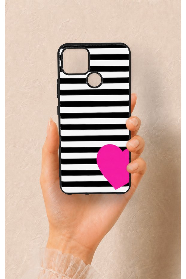 Realme C25 Compatible Striped Heart Patterned Silicone Case