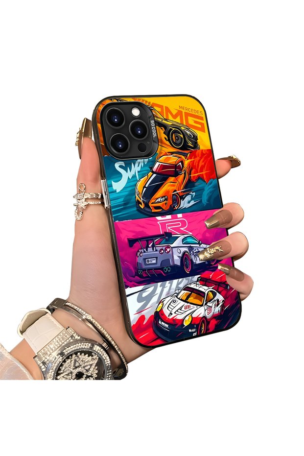 iPhone 14 Pro Gtr Racing Car Themed Stylish Case Hard Acrylic Back Soft Silicone Edge Shockproof Case
