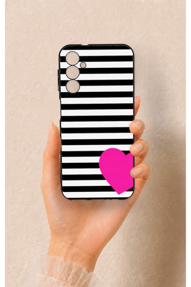 Samsung A14 Compatible Striped Heart Pattern Silicone Case