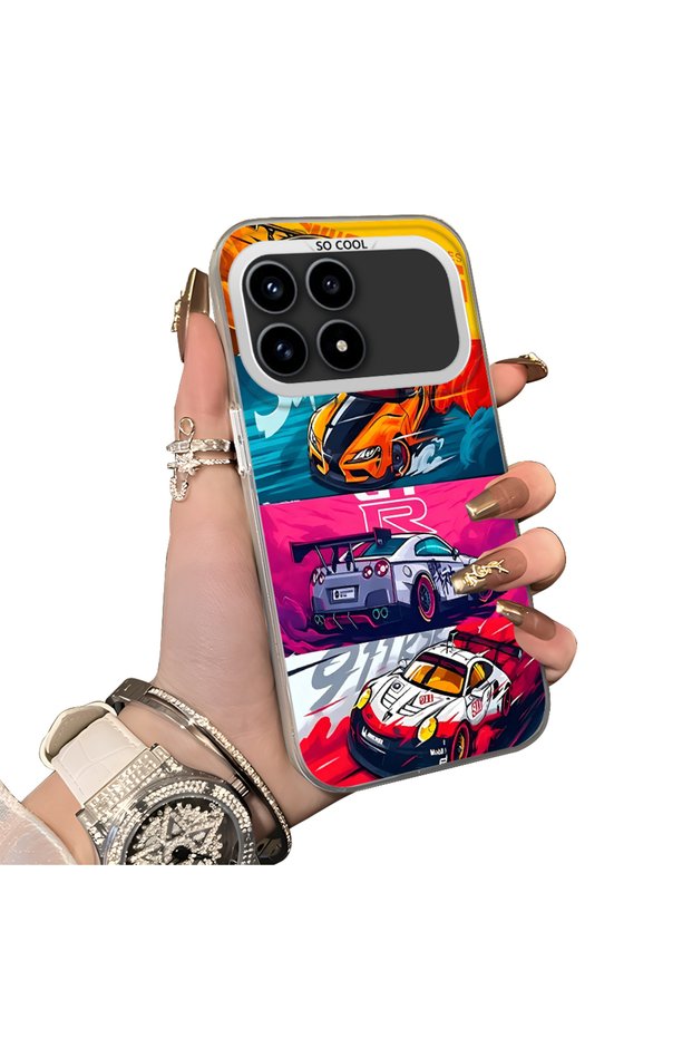 Stylish Case for Xiaomi Redmi K90 5g Gtr Racing Car Themed Hard Acrylic Back Soft Silicone Edge Shockproof Case