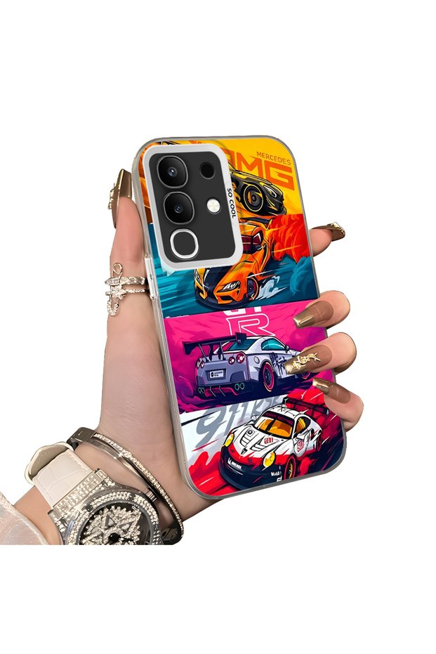 Stylish Case for Vivo Y29 4g(V2434) Gtr Racing Car Theme Hard Acrylic Back Soft Silicone Edges Shockproof Case