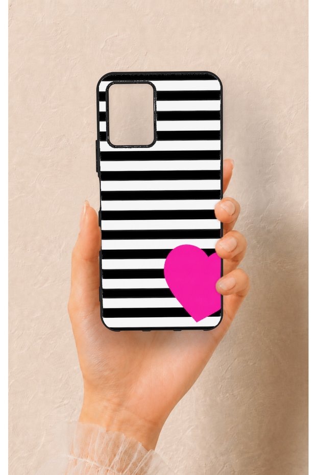 Vivo Y21S Compatible Striped Heart Pattern Silicone Case