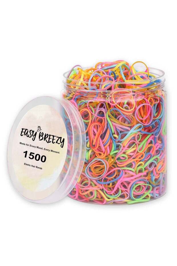 BREEZY 1500 Pcs Colorful Mini Elastic Hair Ties – Soft Rubber Bands for Baby Girls & Kids | No Pull Ponytail Holders | Gentle, Durable Polybands