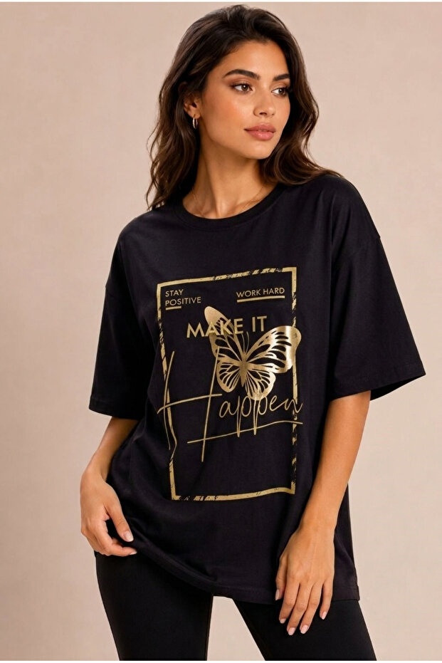 Women's Crew Neck Relaxed Fit Tshirt Black