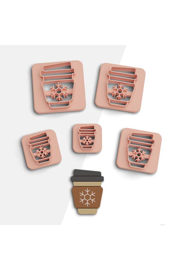 Winter Coffee Polymer Clay Cutting Mold, Earring Molds, Cookie Mold, 5 Sizes, Ceramic Mold, No:486