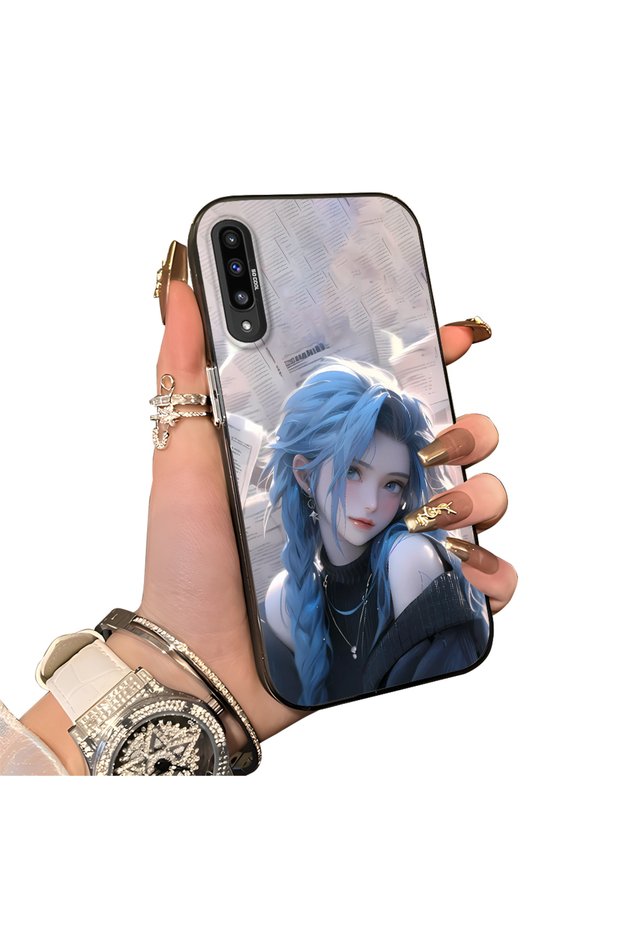 Samsung Galaxy A50/A50S/A30S Compatible Blue Haired Anime Girl Patterned Acrylic Back Silicone Edge Phone Case