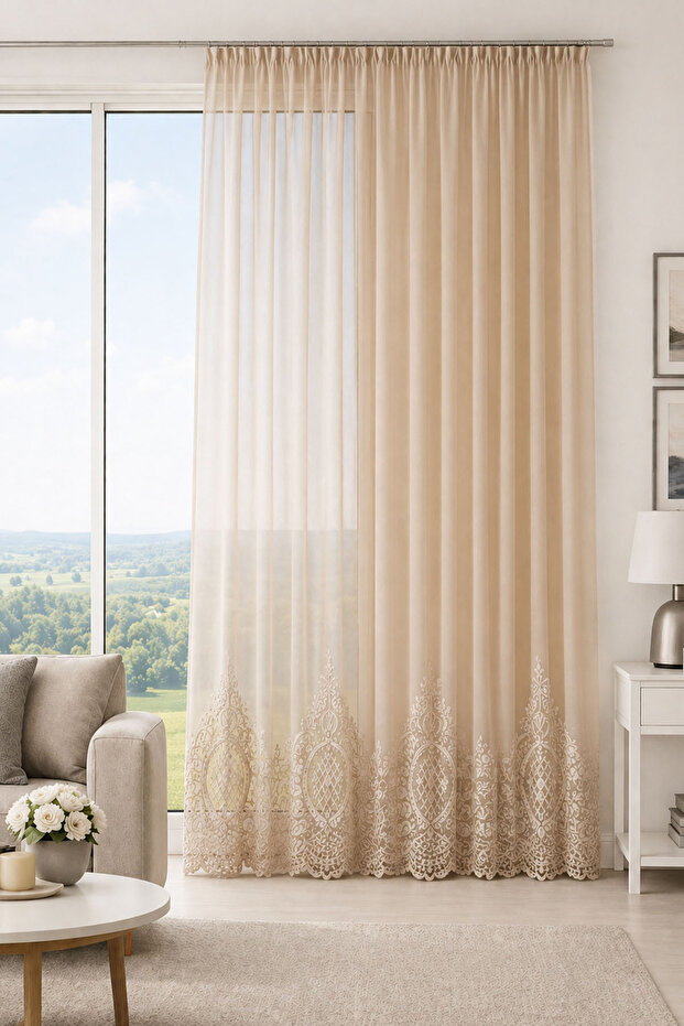 Grek Kordone Aplik 15803 Brode Special Size Tulle Curtain 240X260 1X2 Pile
