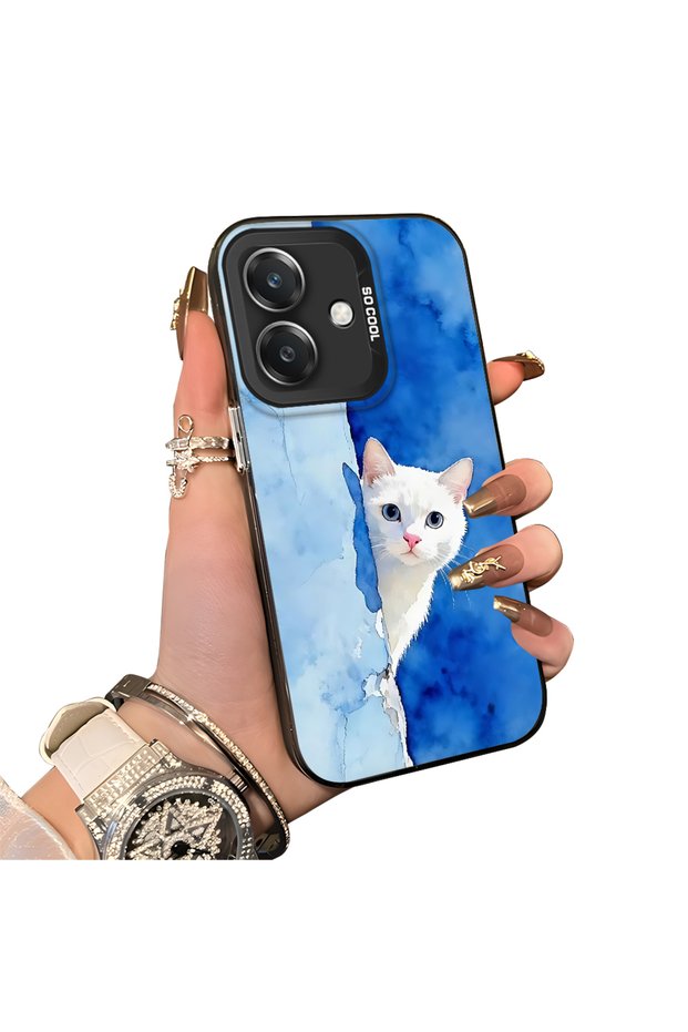 Cute White Cat Pattern Acrylic Back Silicone Edge Phone Case for Oppo A3/A3X 4G/5G Compatible