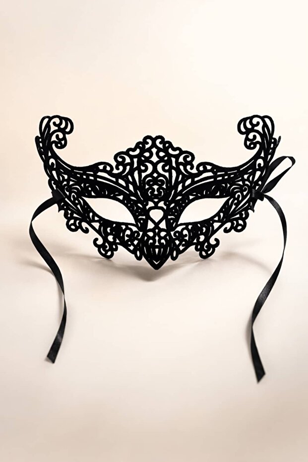 Black Lace Eye Mask Hard Formed – Ribbon Tie Prom Party Carnival Mask