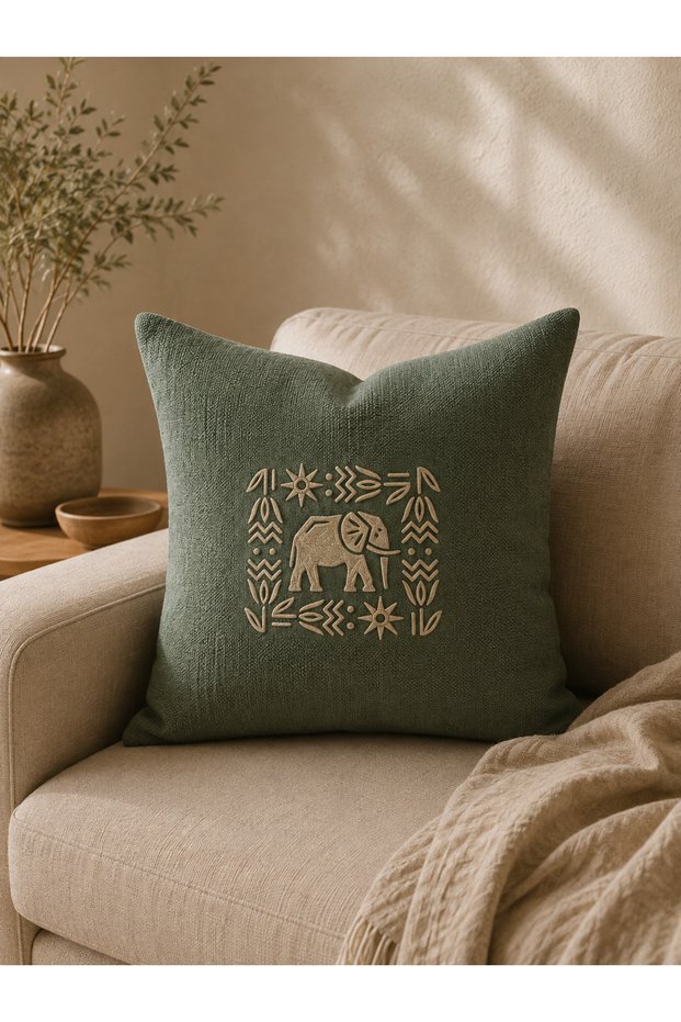 Decorative Blessings Elephant Embroidered Square Cushion Cover 45X45