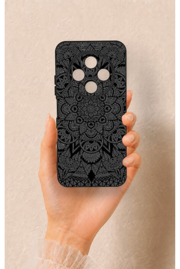Tecno Spark 30C Compatible Black and White Mandala Patterned Silicone Case
