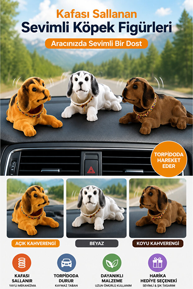 1Pcs Head Shaking Dog Figure Car Dashboard Ornament Cute Bobblehead Decorative Car Accessory