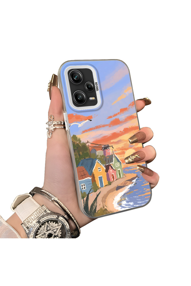 Xiaomi Redmi Note 12 Pro 5g Compatible Sunset Seaside Scenery Printed Acrylic Back Silicone Edge Phone Case