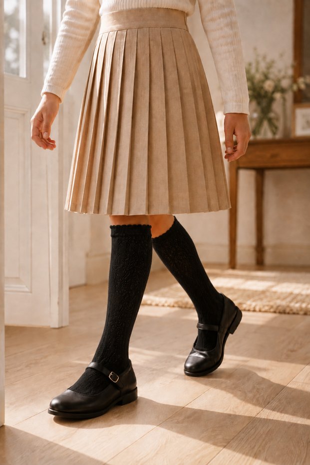 Girls' Mesh Below-Knee School Socks Soft