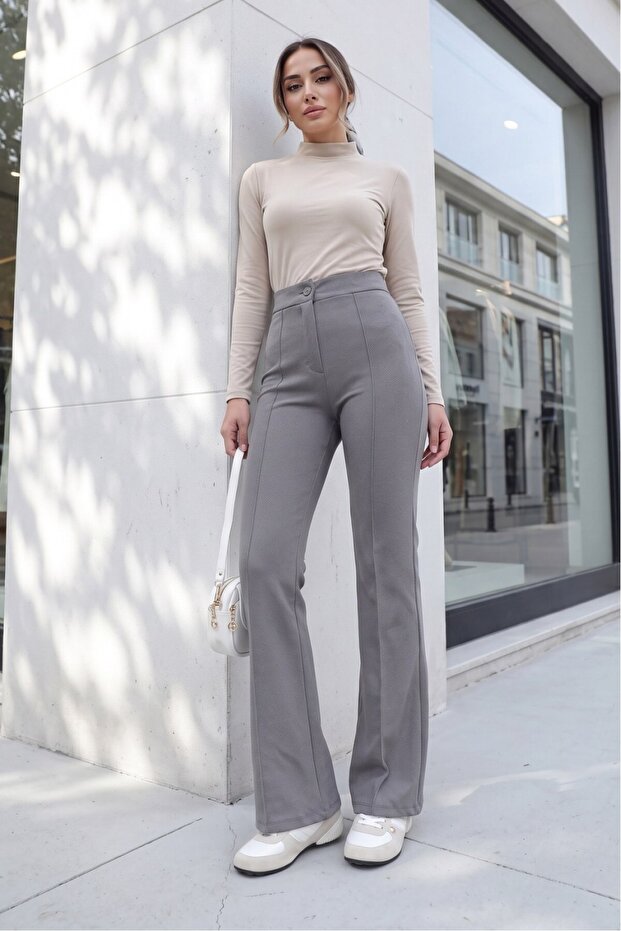 Lycra Palazzo Trousers - Gray