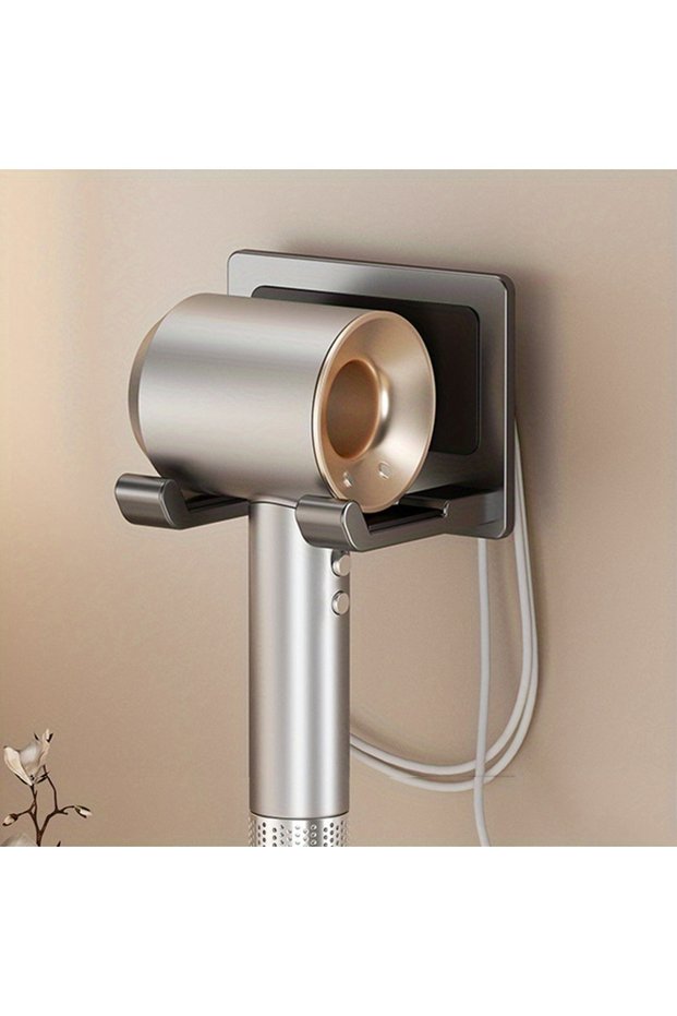 1pc Gun Gray 1pc Hair Dryer Rack Without Drilling Bathroom Hair Dryer Bracket Aluminum Wall Mounted