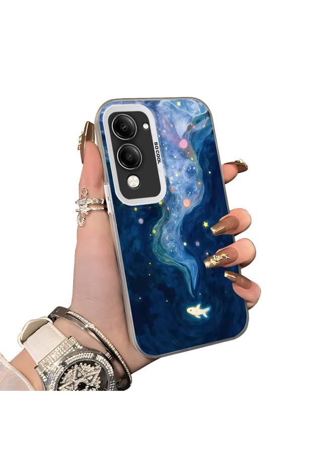 Vivo Y19/Y19S 5G/Y19E Compatible Dreamy Starry Sea Fish Pattern Acrylic Back Silicone Edge Phone Case