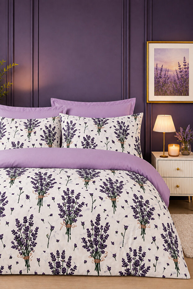 Elastic Sheet Duvet Cover Set for Single Bed - Lavender Pattern
