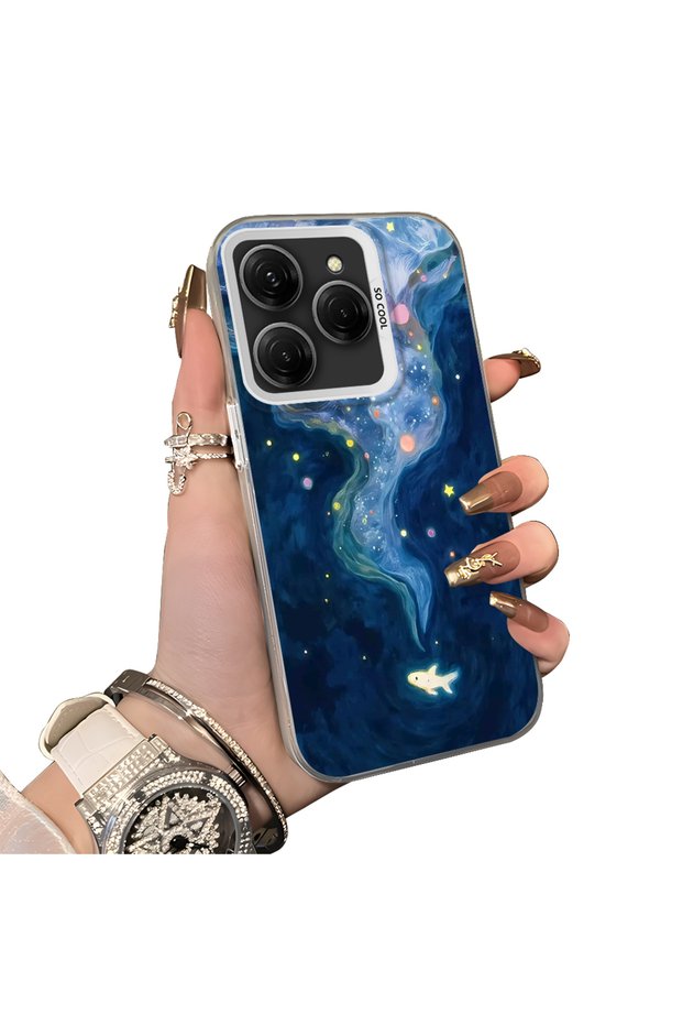 For Tecno Spark 20 Pro 4G/5G Compatible Dreamy Starry Sea Fish Pattern Acrylic Back Silicone Edge Phone Case