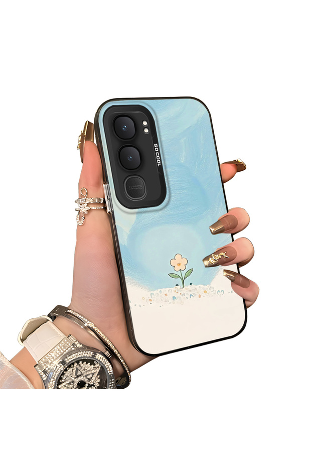 Vivo Y31/Y21D Compatible Cute Little Flower Pattern Acrylic Back Silicone Edge Phone Case