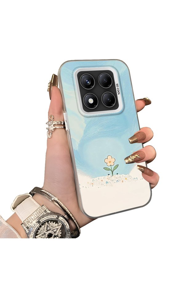For Xiaomi Redmi Note 14 Pro 4G/5G Compatible Cute Little Flower Pattern Acrylic Back Silicone Edge Phone Case