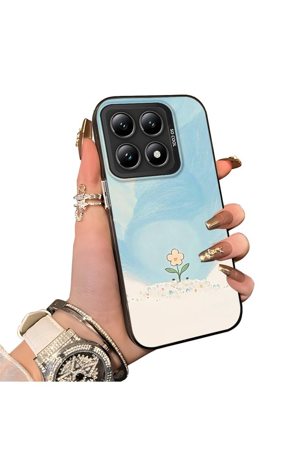 Xiaomi Mi 14t Compatible Cute Little Flower Pattern Acrylic Back Silicone Edge Phone Case