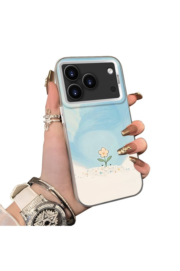 Cute Little Flower Pattern Acrylic Back Silicone Edge Phone Case Compatible with iPhone 17 Pro Max/18 Pro Max