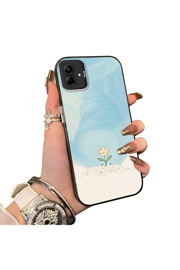 Samsung Galaxy A03/A04E/A04 Compatible Cute Little Flower Pattern Acrylic Back Silicone Edge Phone Case