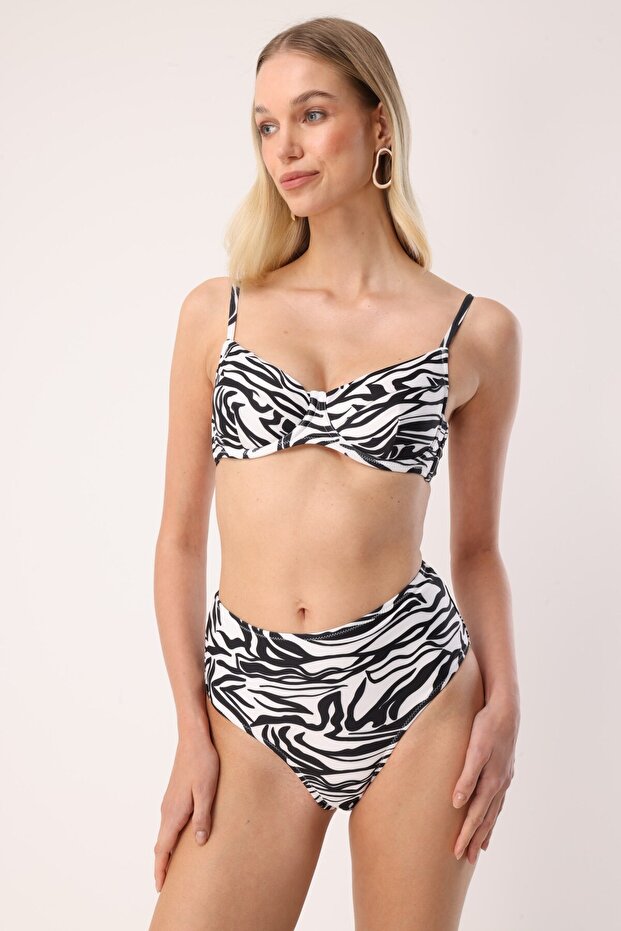 Zebra Patterned Underwire High Waist Black and White Women's Bikini Set – Savanna