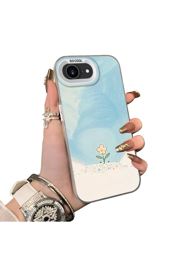 Cute Little Flower Pattern Acrylic Back Silicone Edge Phone Case Compatible with iPhone 16E
