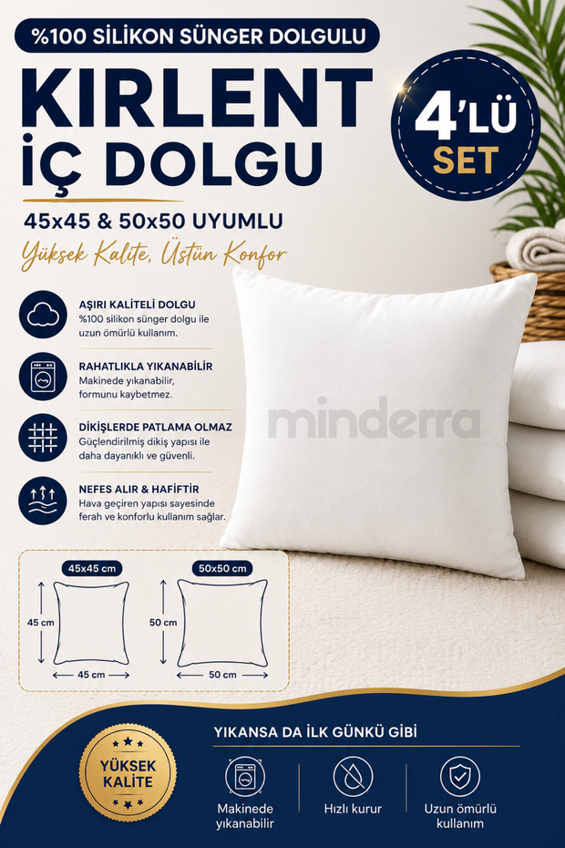 Lux Series 4 Set Overlocked Throw Pillow, Pillow Inner Filling - 100% Silicone Sponge